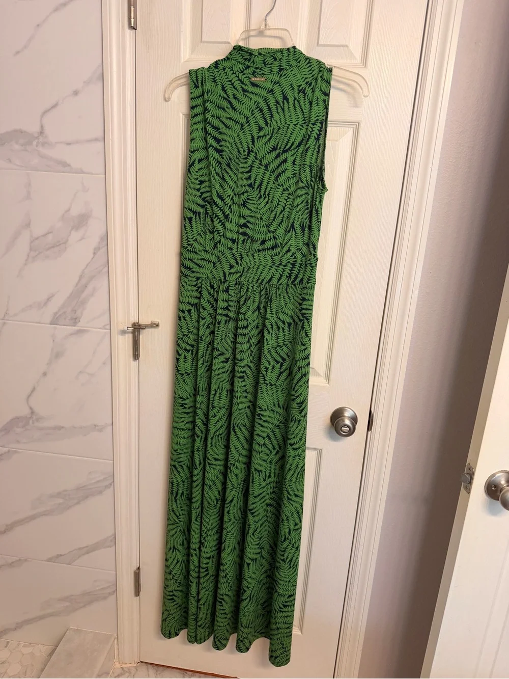 Michael Kors Green and Navy Leaf-Print Dress